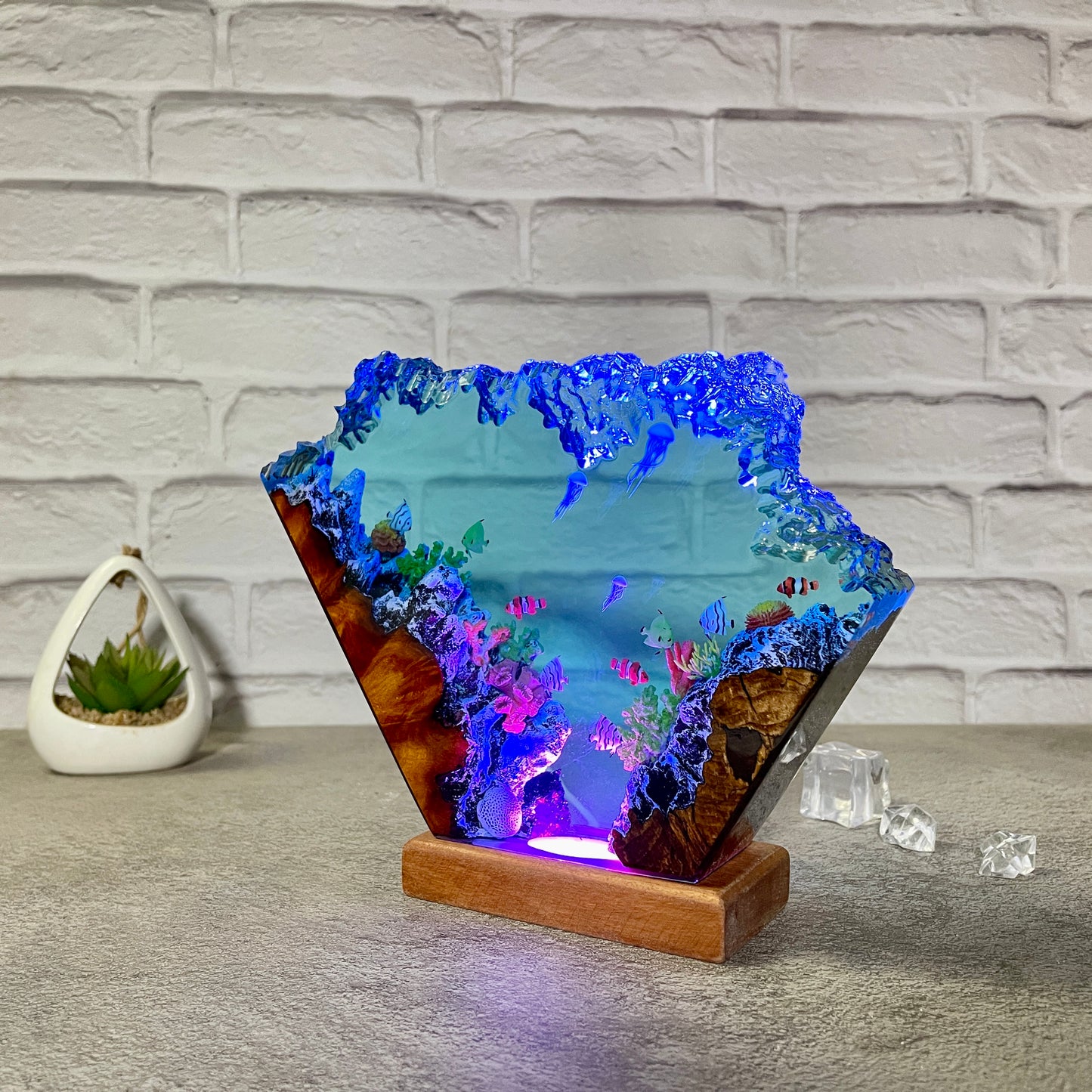 Jellyfish Epoxy Resin Wood lamp