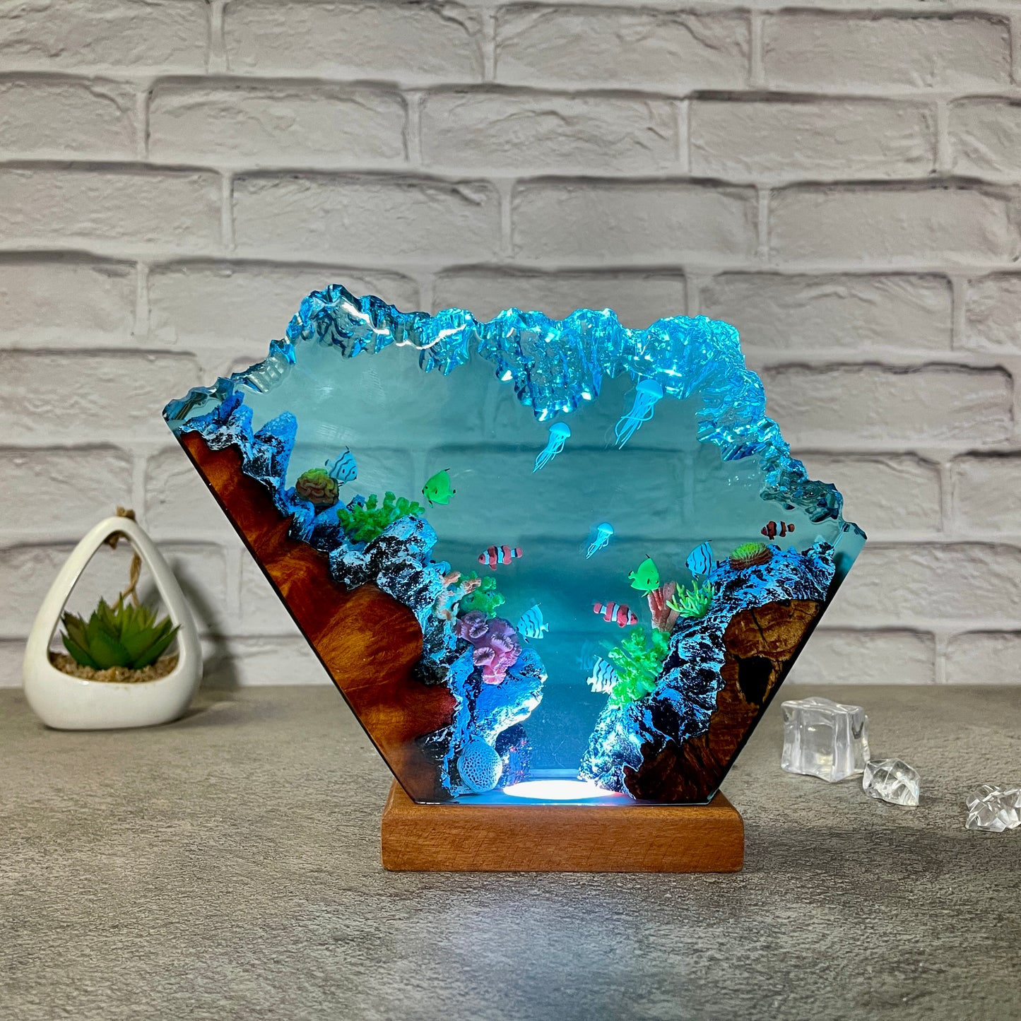 Jellyfish Epoxy Resin Wood lamp