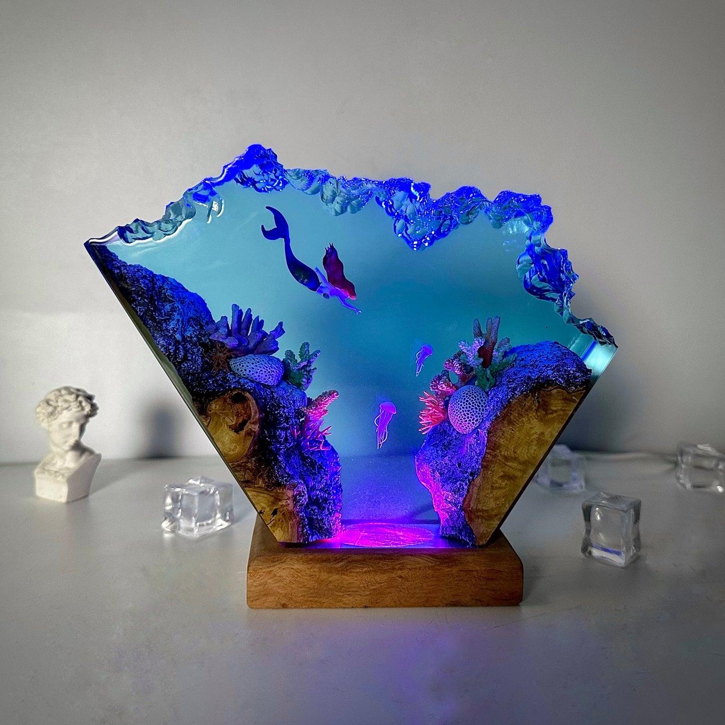 Mermaid Epoxy Resin Wood Lamp