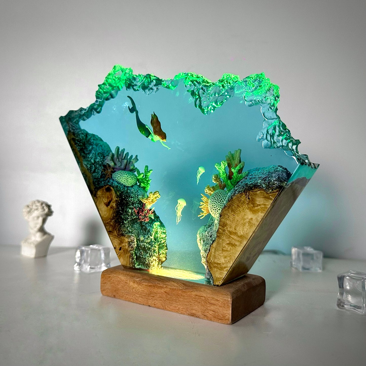 Mermaid Epoxy Resin Wood Lamp